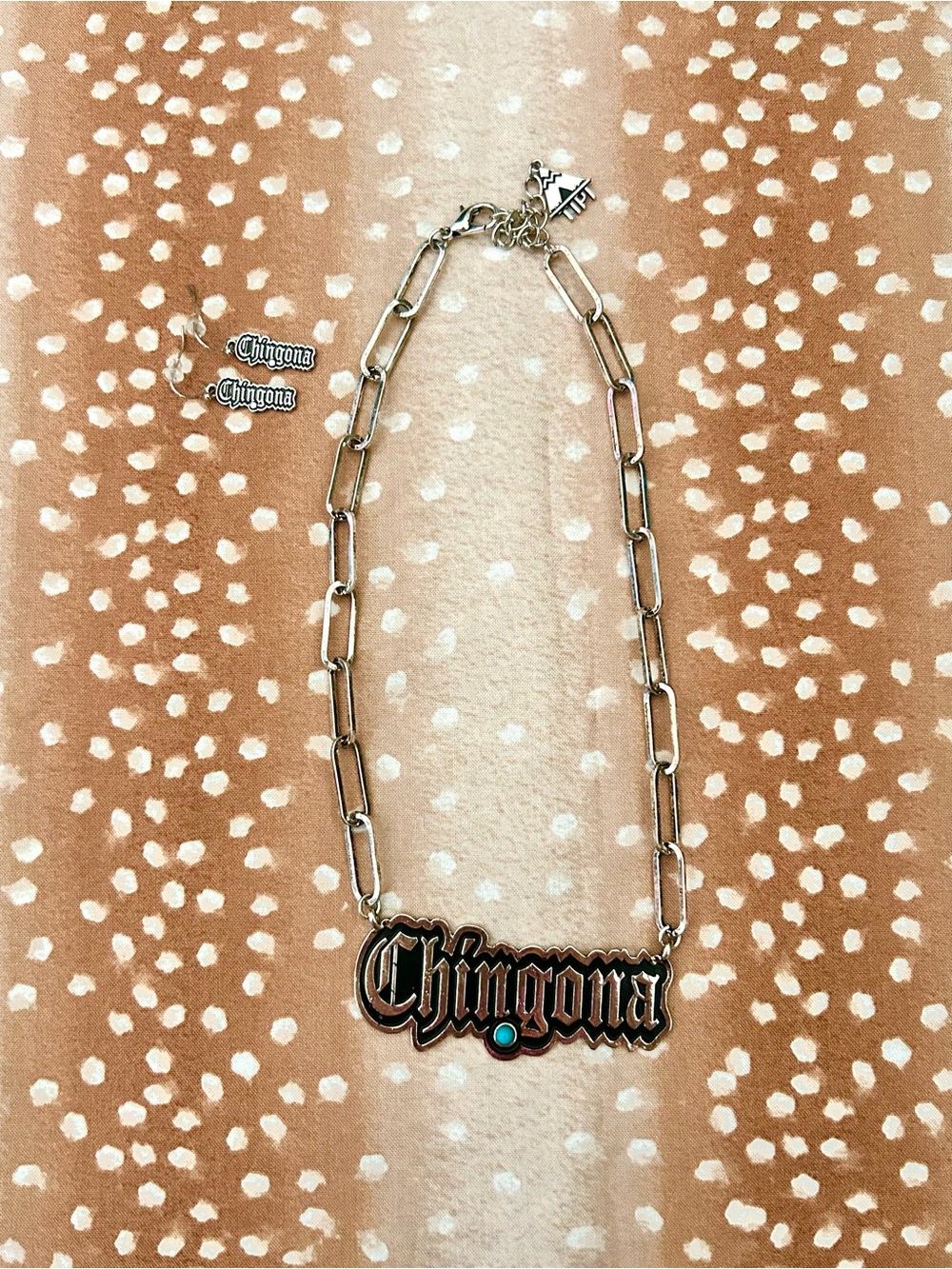 Chingona Silver Necklace with Turquoise Accent, NEW